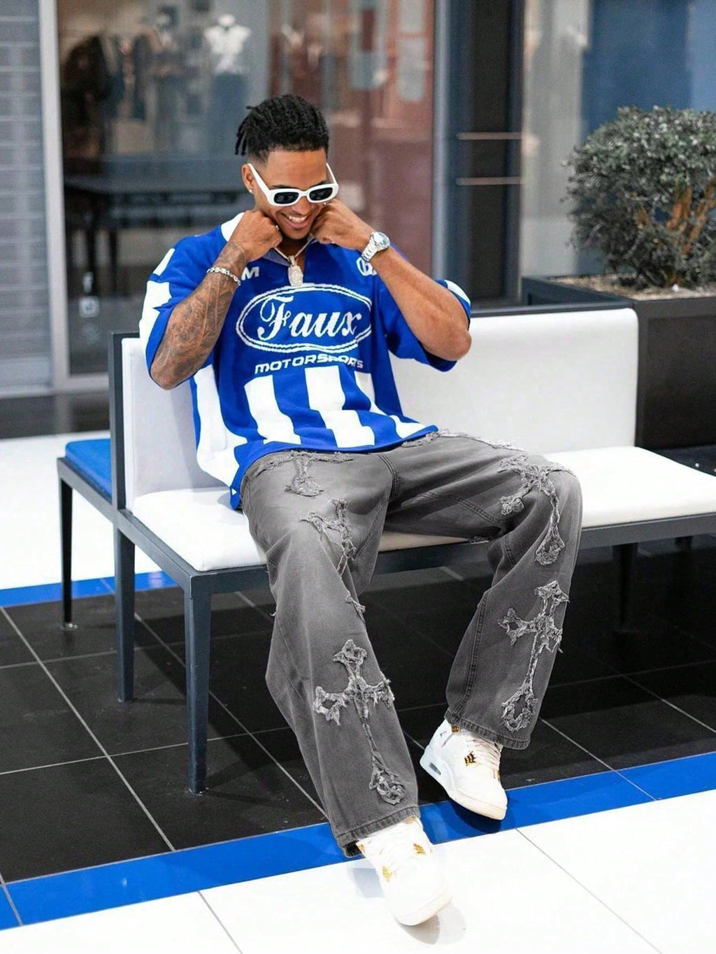 Calça Beggy Jeans grungre cruzado