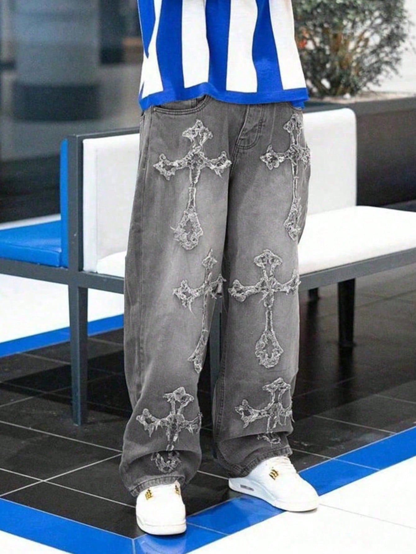 Calça Beggy Jeans grungre cruzado